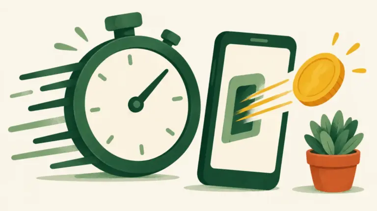 Illustration: stoppur och mobil på ett grönt skrivbord