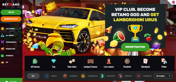 Startsida hos Betamo Casino.