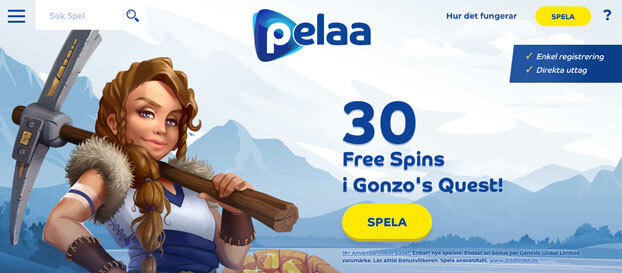 En bild som visar startsida hos Pelaa Casino.