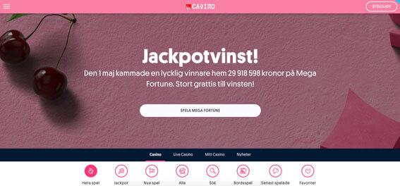 Bild på startsidan hos Svenska Spel Casino.