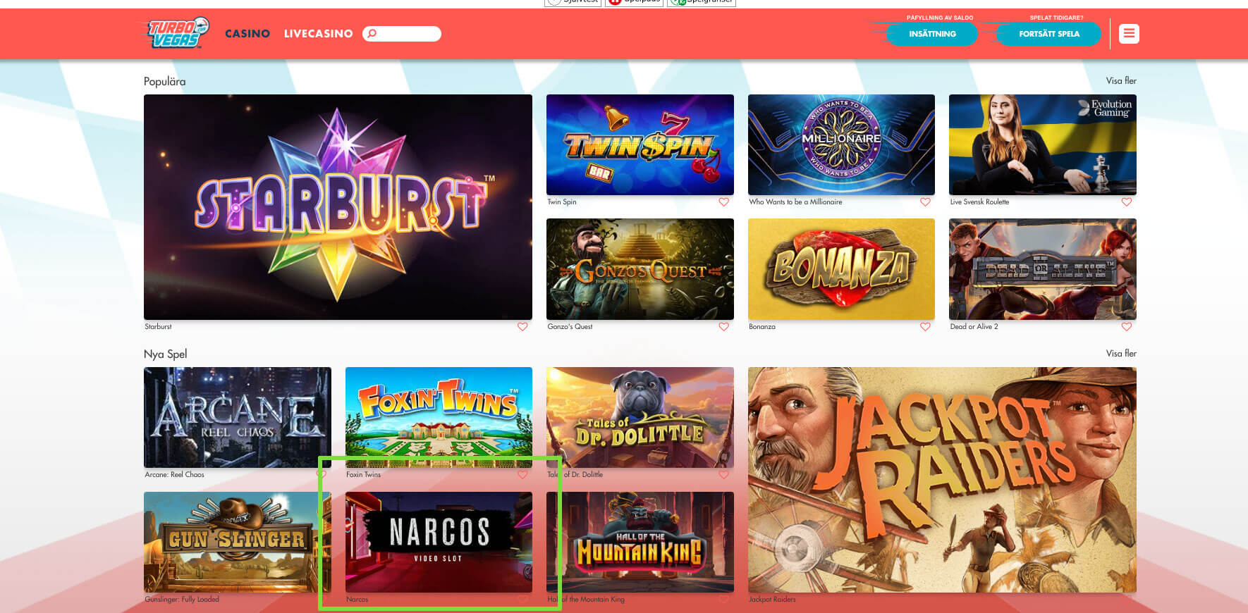 turbo vegas narcos slot